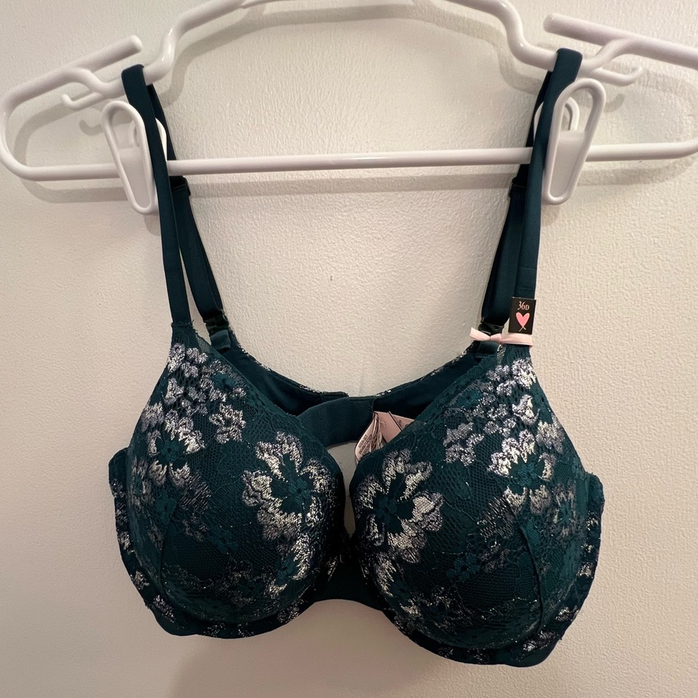 Victoria’s Secret Body Perfect Shape Push Bra Green Lace 36D